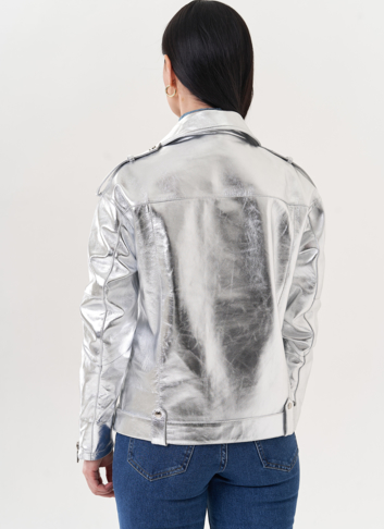 Куртка "косуха" из натуральной кожи под серебро