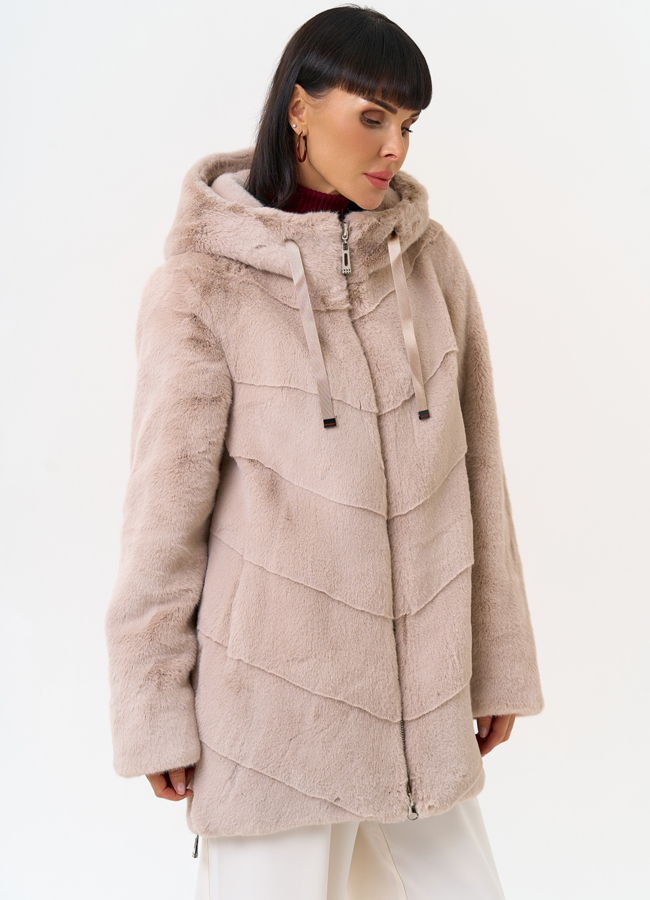 Женская шуба из эко меха с капюшоном модель № 31228 меха малина