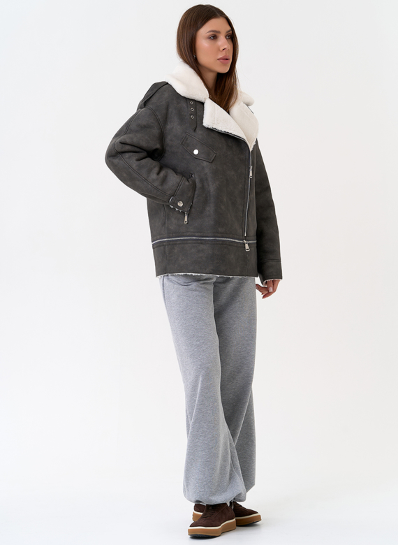 Женская дубленка трансформер из эко замши