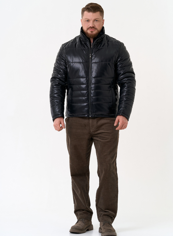 Пуховик из эко кожи черного цвета