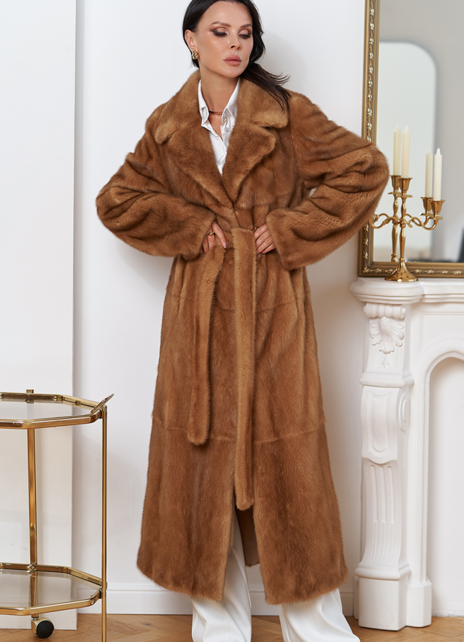 фото Женская длинная шуба из меха норки модель № 30686