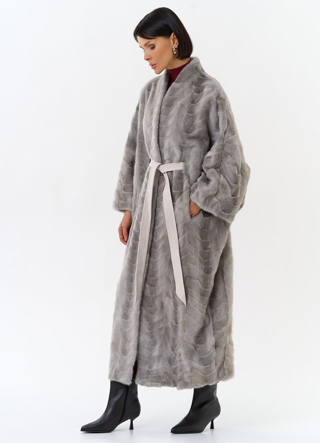 фото Шуба из меха норки с поясом модель № 31196