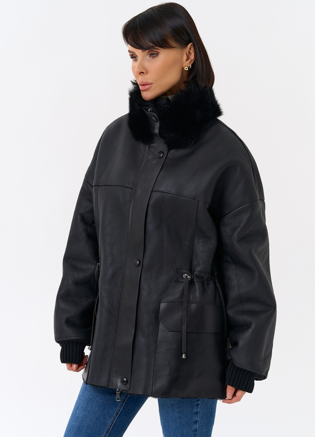 Женская натуральная дубленка с воротником стойкой модель № 31930 в рассрочку