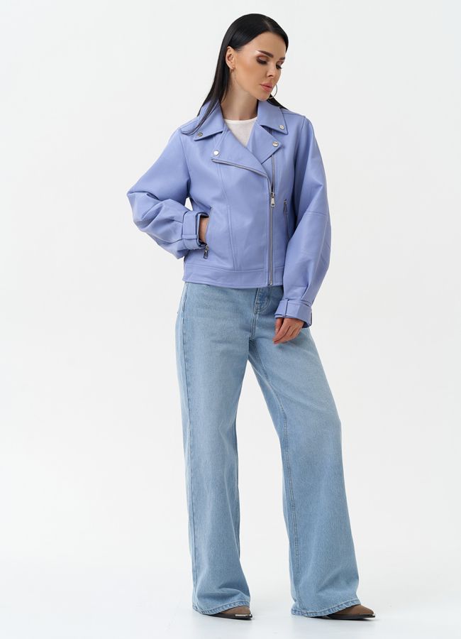 Куртка косуха из эко кожи голубого цвета модель № 30307 в кредит