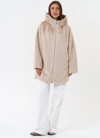 Женская шуба из экомеха с капюшоном