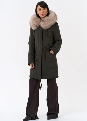 Женская парка с капюшоном из меха песца фото