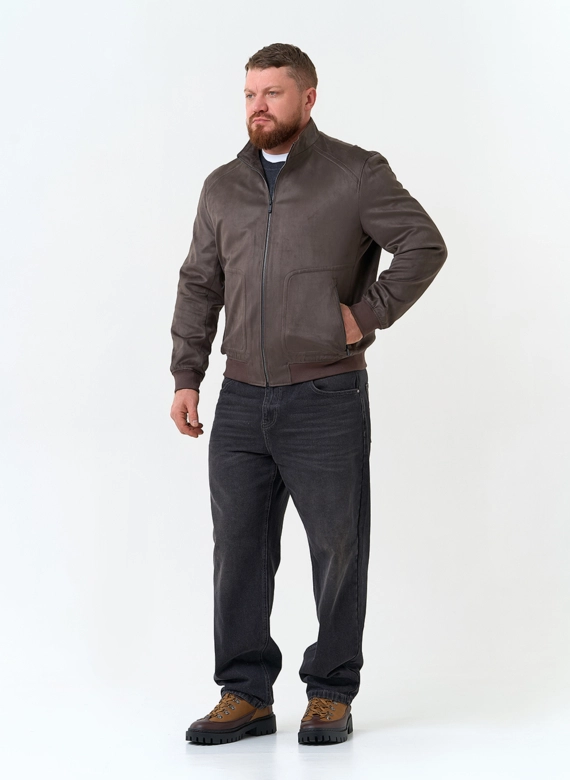 Мужская куртка бомбер из эко замши фото