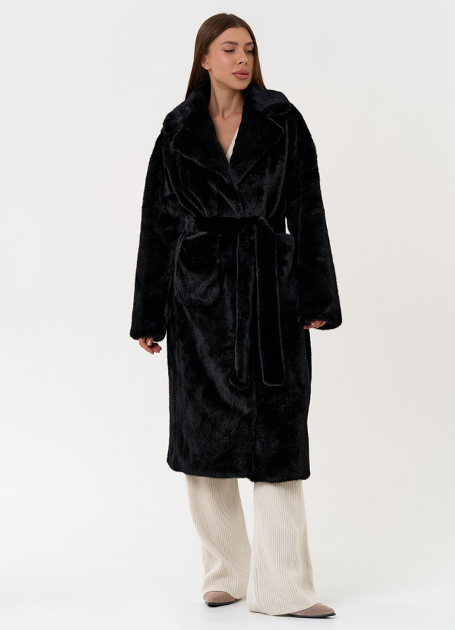 Пальто из эко меха с английским воротником модель № 31257 в рассрочку