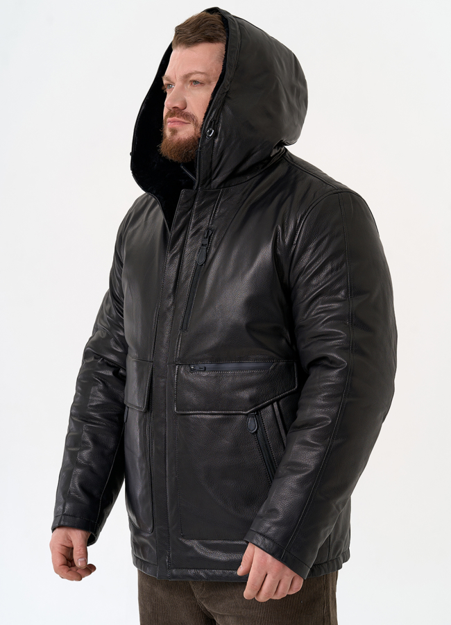 Куртка из натуральной кожи с капюшоном модель № 31422 универмаг малина