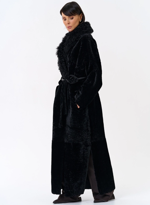 Женская натуральная дубленка с воротником шаль