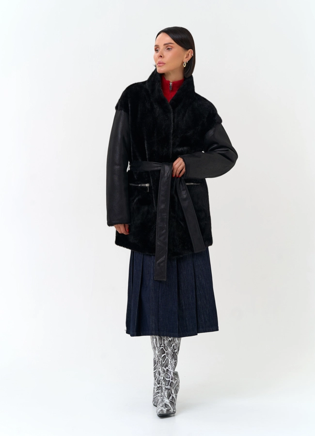 Женская дубленка из эко меха модель № 33897 универмаг малина