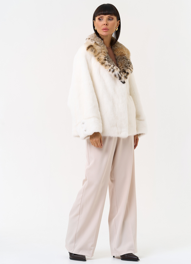 Куртка из меха норки с английским воротником из меха рыси модель № 31340 универмаг малина