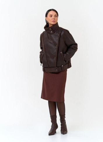 Женская дубленка из эко замши фото