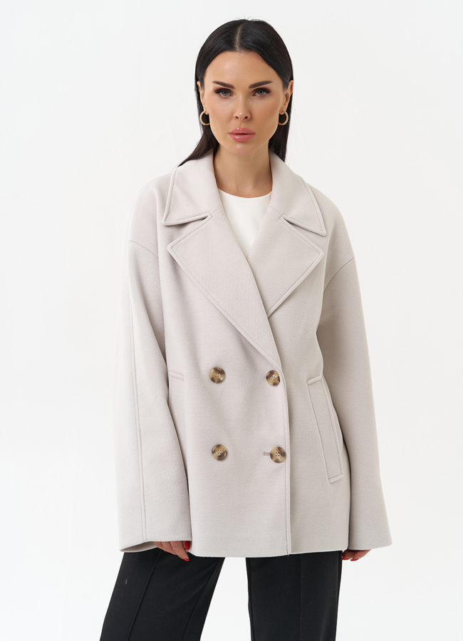 фото Укороченное двубортное пальто модель № 30088