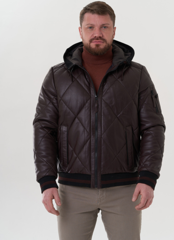 Куртка из натуральной кожи с капюшоном