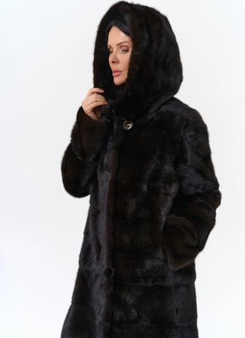 Норковая шуба с капюшоном