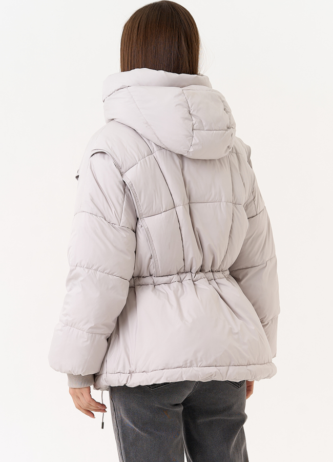 фото Светлый женский пуховик с капюшоном модель № 31583