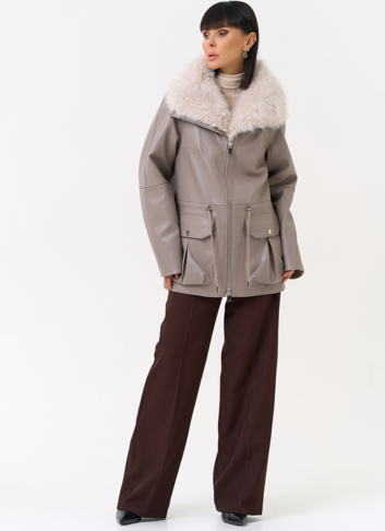 Удлиненная куртка из эко кожи с воротником из эко меха