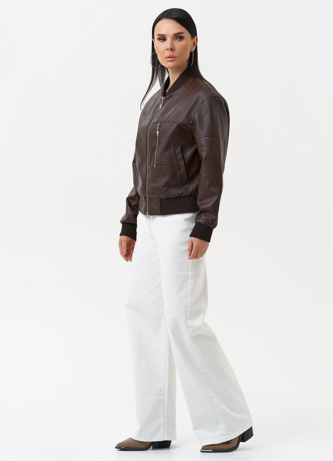 Куртка бомбер из эко кожи коричневого цвета модель № 30301 в рассрочку