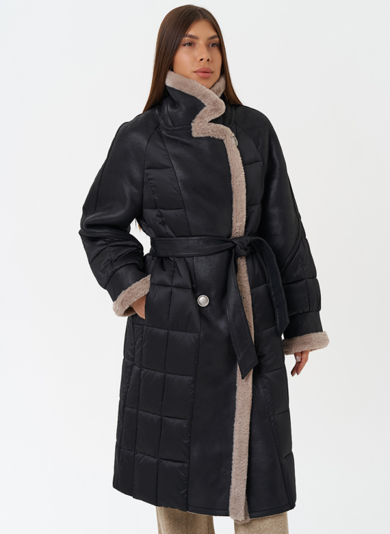 Комбинированный пуховик из эко кожи