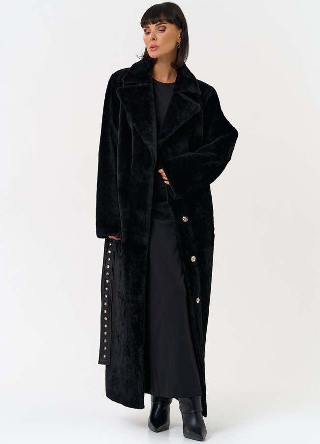 Женская натуральная дубленка с двойным поясом модель № 31612 универмаг малина