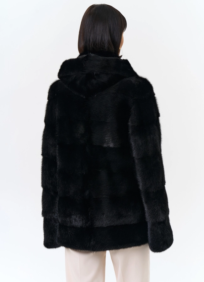 фото Укороченная норковая шуба черного цвета 2 в 1 модель № 25396