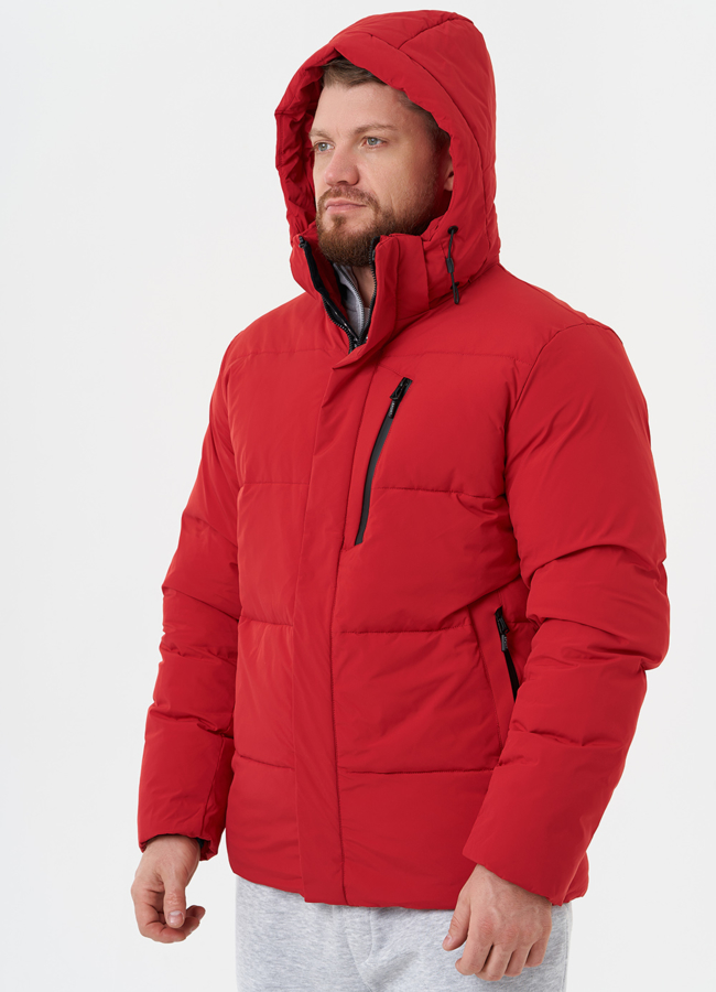 Яркий пуховик с капюшоном модель № 28395 универмаг малина