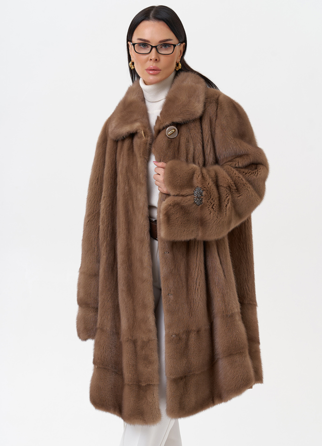 Шуба бежевого цвета из норки модель № 27599 универмаг малина