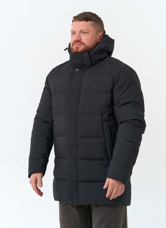Мужской удлиненный пуховик с капюшоном фото