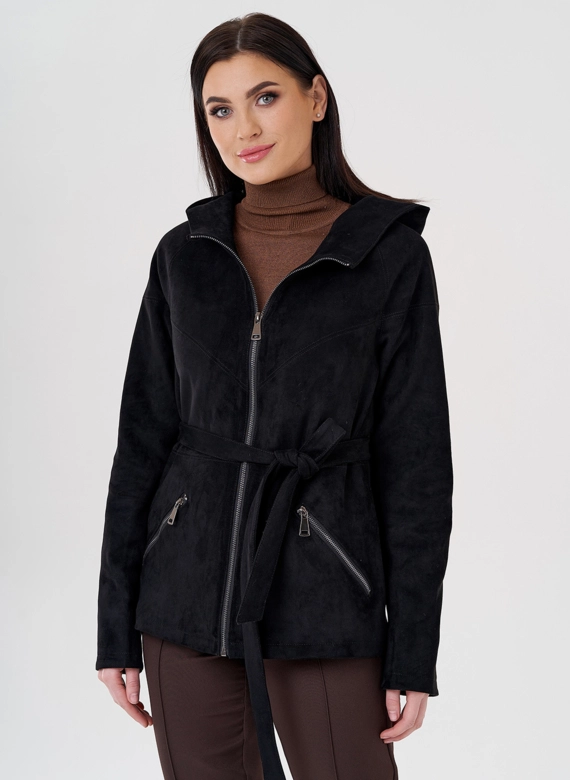 Куртка из эко замши с капюшоном