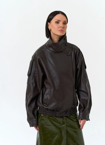 Женская куртка из эко кожи с воротником стойкой