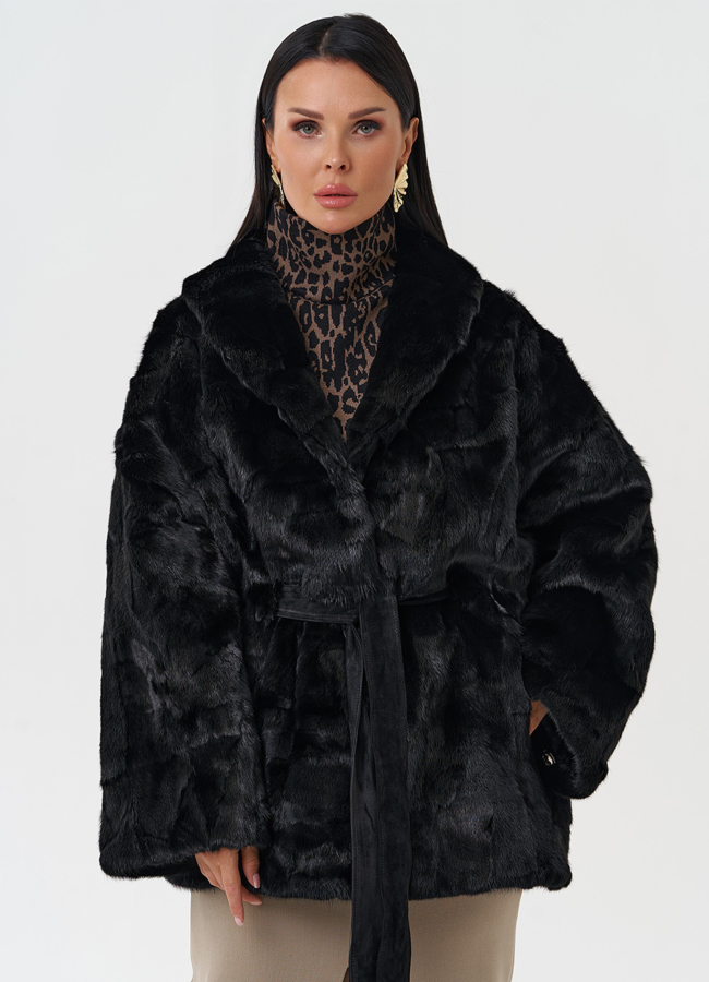 Шуба из меха норки с поясом модель № 28585 универмаг малина