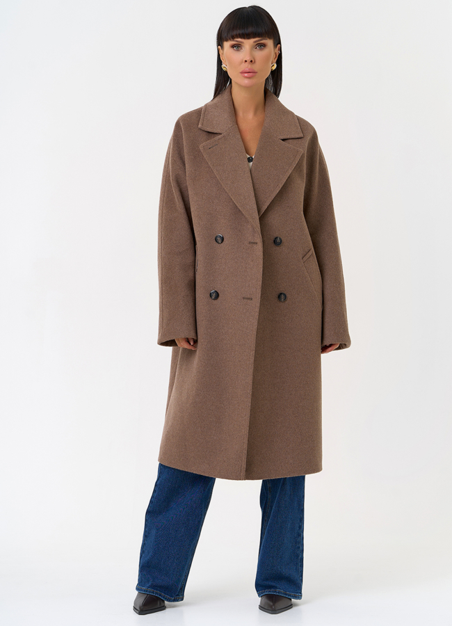 Женское двубортное пальто с поясом  модель № 31418 универмаг малина