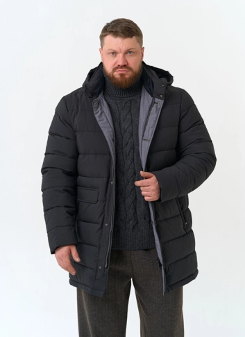 Мужской удлиненный пуховик с капюшоном фото