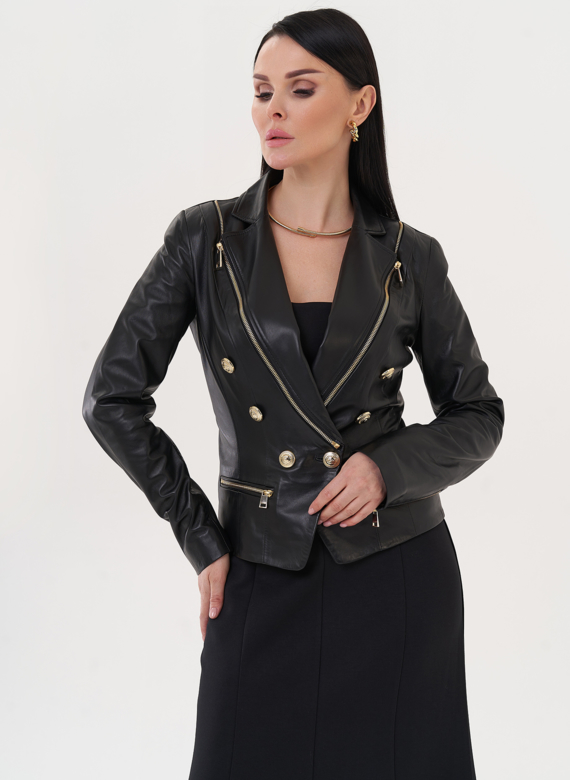 Куртка из натуральной кожи с акцентными пуговицами