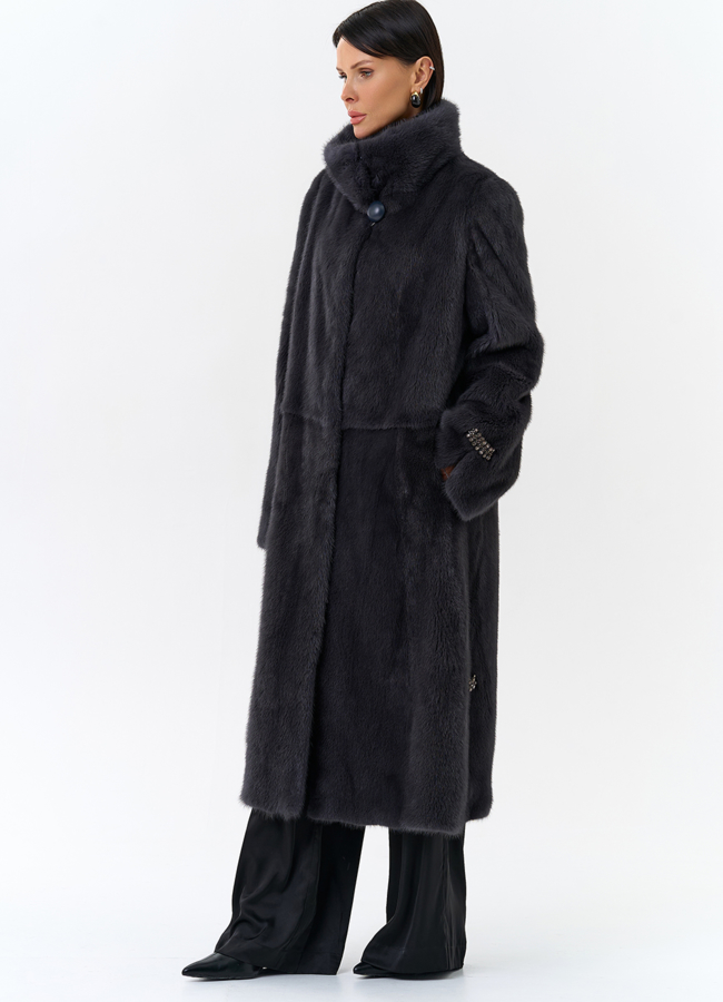 Норковая шуба с воротником стойка  модель № 25600 универмаг малина