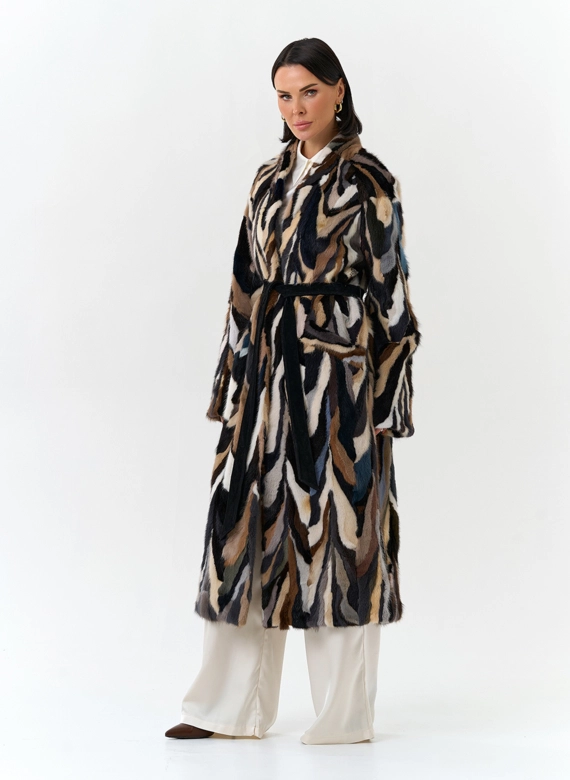 Шуба из норки в стиле пэчворк