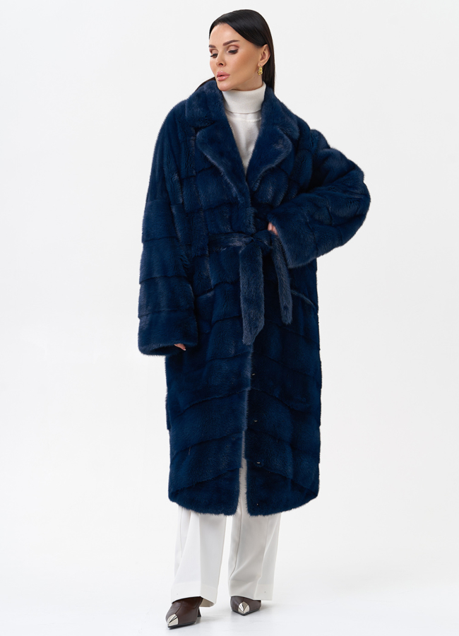 Длинная шуба с английским воротником модель № 26644 меха малина