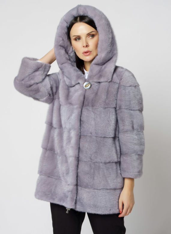 Норковая шуба с капюшоном голубого цвета трансформер  4 в 1