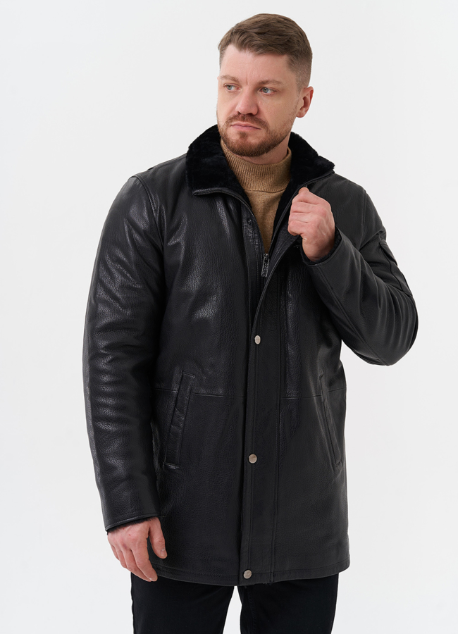 Мужская дубленка черного цвета  модель № 29050 универмаг малина