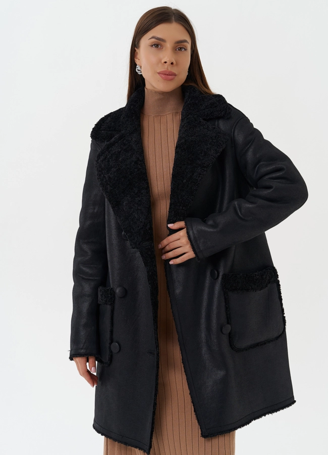Женская двухсторонняя дубленка из эко кожи модель № 27769 в рассрочку
