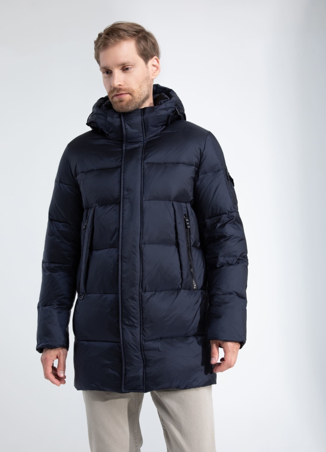 Пуховик мужской синего цвета с капюшоном  модель № 25789 в кредит