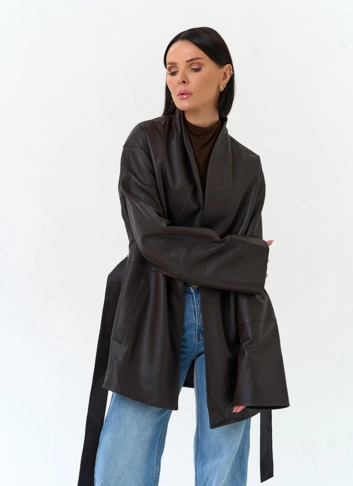 Женский жакет кимоно из натуральной кожи