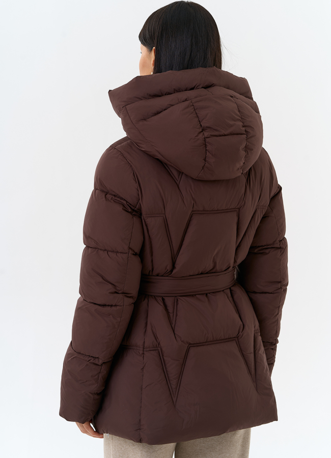 Женский пуховик с поясом модель № 32040 универмаг малина