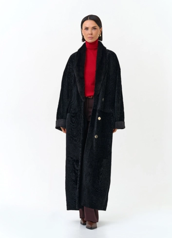 Женская двухсторонняя дубленка с воротником из меха норки фото